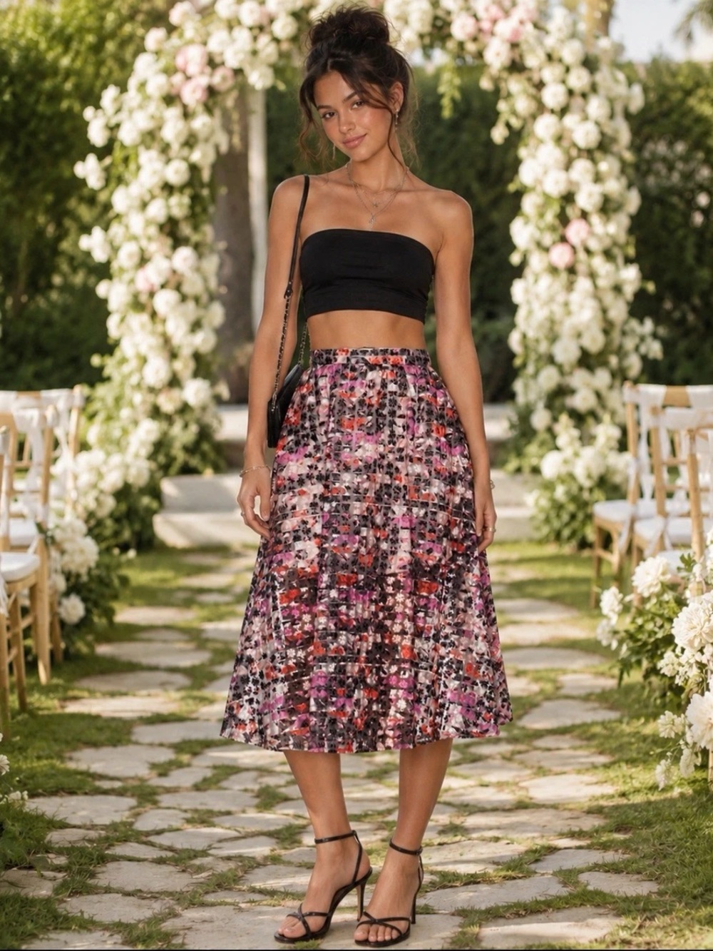 Sam Edelman Women's Multicolor Floral Grid Midi A-Line Skirt - Size 4
 b27